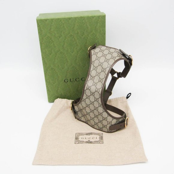 Gucci GG Supreme Harness 692964 Dog Harness PVC Leather Beige,Dark Brown - Picture 2 of 11